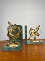 Vintage Brass & Marble Armillary Sphere Bookends - Image 2